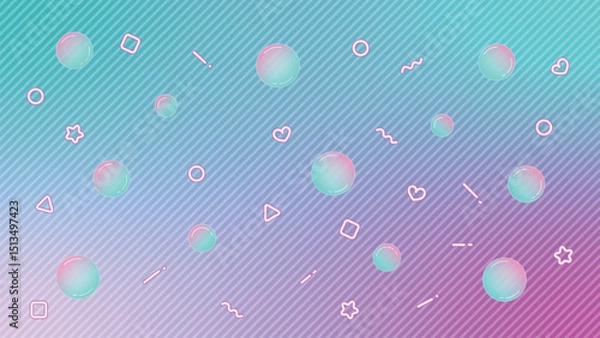 Fototapeta グラデーションのバブルガム風ドットとジオメトリック柄の背景パターン・ミントブルー