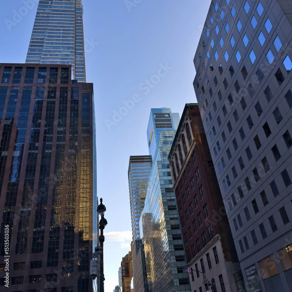Fototapeta Modern office building. City center architecture. Building elevations. New York, USA.