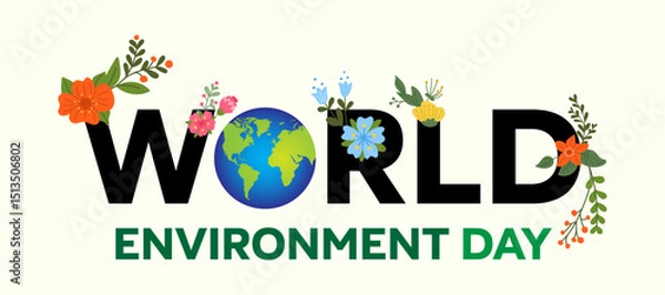 Fototapeta World Environment Day vector image, World Environment Day typography. Vector Illustration of World Environment Day card with creative multicolored transparent text