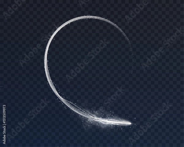 Obraz Light bright white glowing curved line with magic light effect. Magic wand glow effect for game interface design and illustrations.