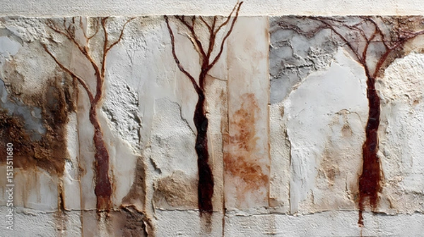Fototapeta editorial on mythic abstraction | symbolic entropy | esoteric tension | pale ivory and rust | dream erosion | forest metamorphosis | organic texture transfer | frottage | dream conflict mythology |