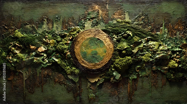 Fototapeta editorial on mythic abstraction | evolution of myth | esoteric tension | mud brown and moss green | symbolic symmetry | celestial forests | fantastic organism layering | visual chance generation |