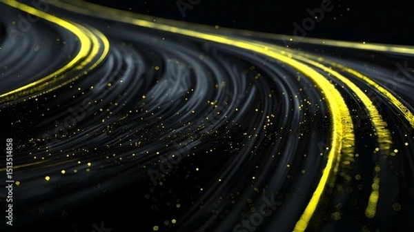 Fototapeta Abstract Black and Yellow Swirl Background with Glittering Sparkles