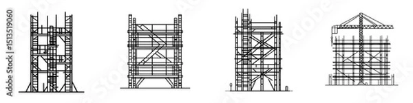 Fototapeta Various designs of scaffolding structures in black vector format for construction projects