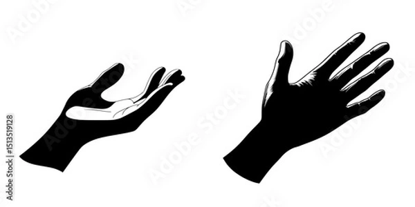 Fototapeta Vector icon depicting two different styles of hands reaching out for connection and support in a minimalistic design