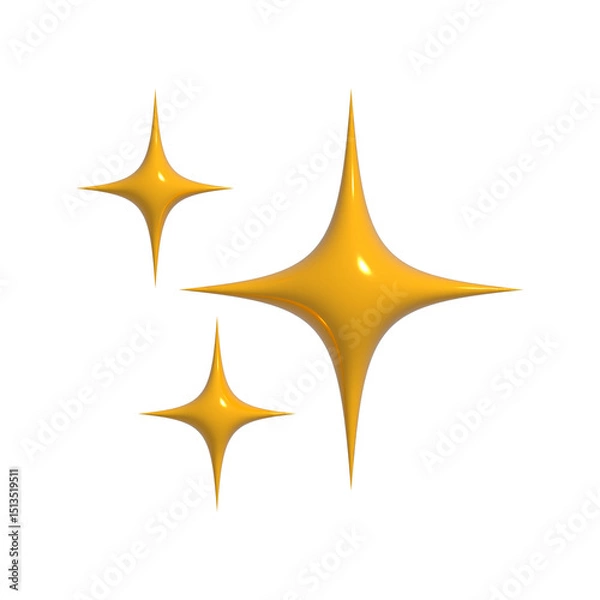 Fototapeta 3D Sparkles emoji icon, shiny flashes of three cluster star yellow vector