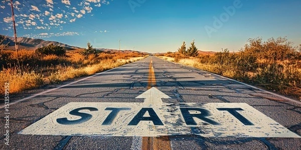 Obraz A road written start in it with a daylight view and a big space for text or product, Generative AI.
