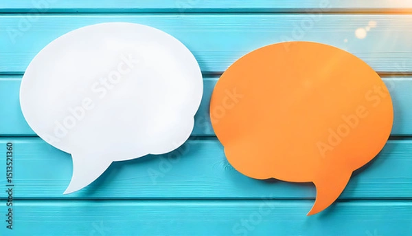 Obraz Two Speech Bubbles Highlighting Communication Concepts on a Vibrant Blue Background

