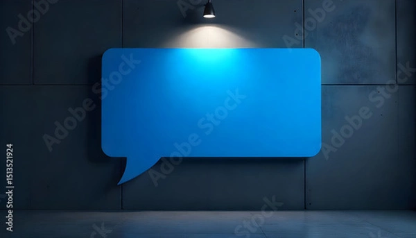 Obraz Blue Speech Bubble Illuminated in a Dark Industrial Setting

