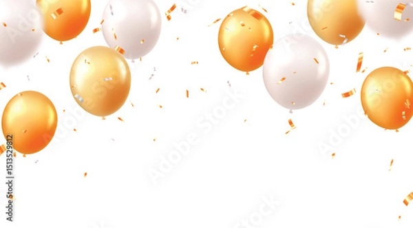 Fototapeta Celebration banner with yellow or orange confetti and balloons