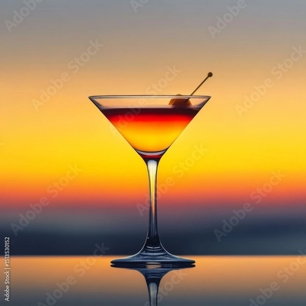 Obraz Cocktail Elegance against Sunset Glow a Fusion of Flavors and Golden Hour Serenity in Glassware