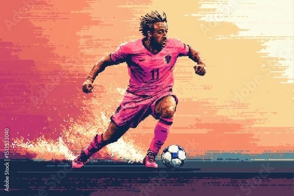 Fototapeta Soccer Player Dribbling Pixelated Action