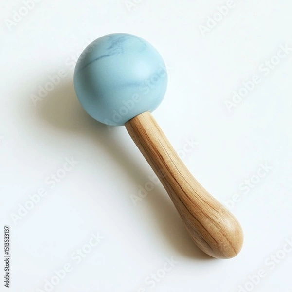 Fototapeta Sphere and Wood Handle Rattle on White Backdrop with Soft Shadow Artistic Object Photography