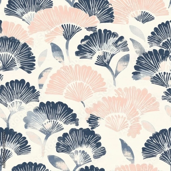 Fototapeta Stylish Floral Fan Pattern in Pastel Colors Artistic Design Elegant Textile Illustration