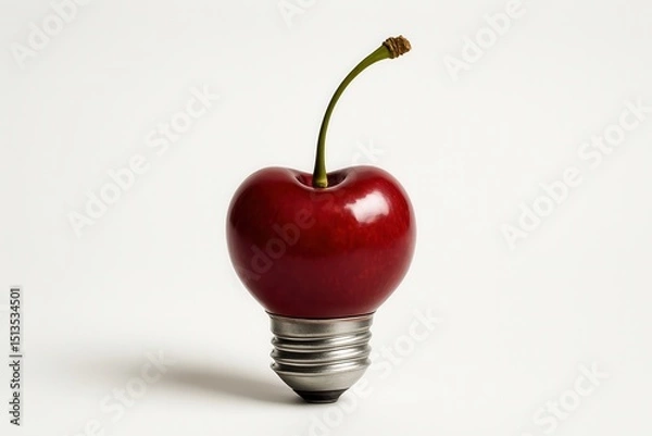 Fototapeta Red cherry light bulb representing creative idea on white background