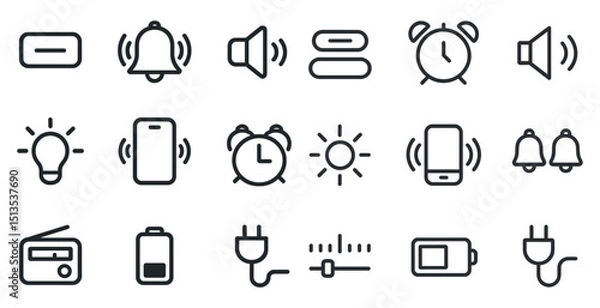 Obraz Communication and audio outline icons set – linear, sound, notification symbols