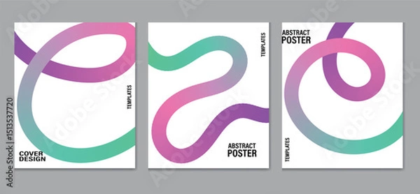 Fototapeta Abstract posters with colorful gradient curves on clean white backgrounds. Perfect for modern branding, music,cover ,presentations, or creative layouts.