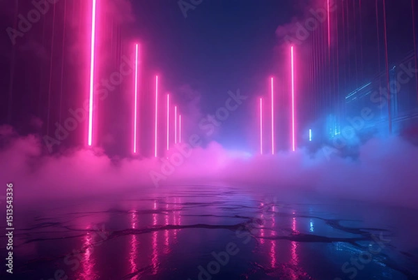 Fototapeta Futuristic bass design blending with neon lights and smoke effects, placed in a dynamic perspective with clear zone