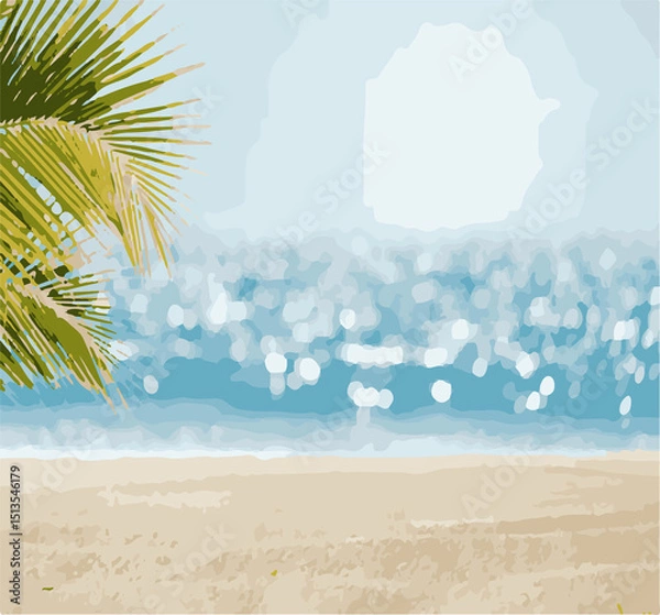 Obraz summer background beatiful sunset , Summer Beach Vector Illustration – Palm Trees and Sunlight - Tropical Summer Holiday Background – Flat Style Vector - Summer Fruits Pattern – Watermelon, Pineapple 