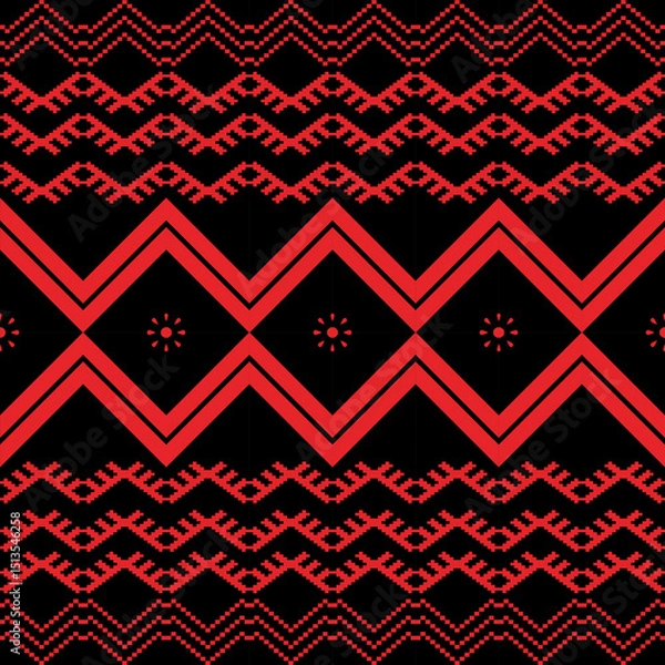 Fototapeta Ethnic abstract ikat art .Geometric ethnic seamless pattern  design for carpet,curtain,clothing,fabric,wrapping paper,tiles,textiles,batik,texture and wallpaper.Vector background.