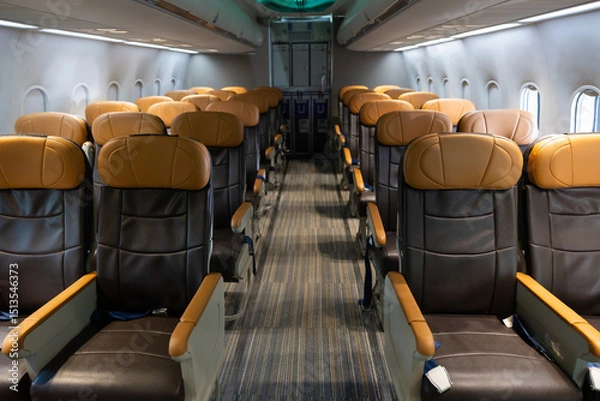 Fototapeta Background and banner : Empty passenger seats. empty comfortable business class seats. Inside modern private jet airplane