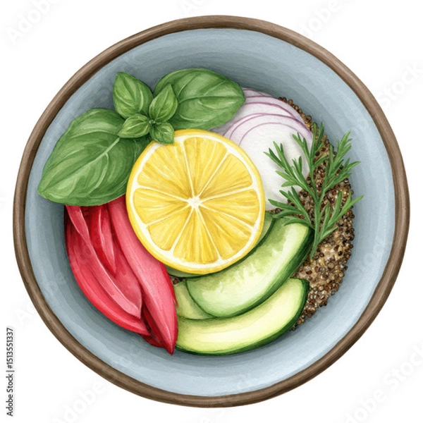 Fototapeta Fresh and Colorful Ingredients in a Bowl for Healthy Cooking and Recipes for healthy food concept, isolated on transparent background.