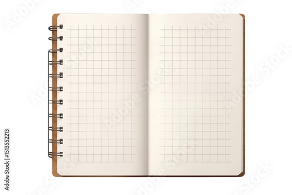 Fototapeta Blank Notebook: Open Spiral Bound Journal with Grid Paper for Planning & Note-Taking isolated on transparent background png