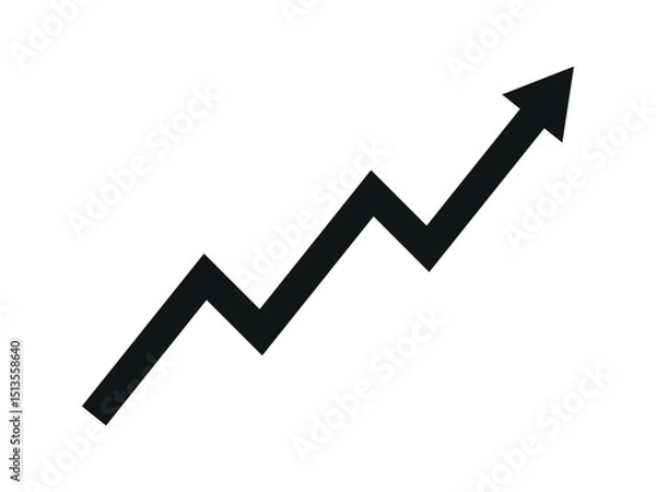 Fototapeta Black arrow graph going up consistently represents trading profit, business growth, economic boom, and financial surplus. Simple vector illustration symbol design. 
