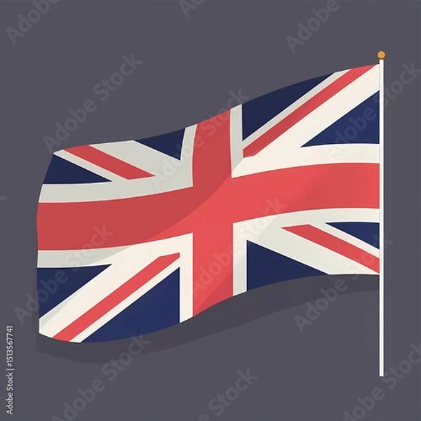 Fototapeta Symbol of the United Kingdom: A stylized depiction of the United Kingdom flag waving proudly against a neutral background, perfect for illustrating patriotism, national identity, or design elements.