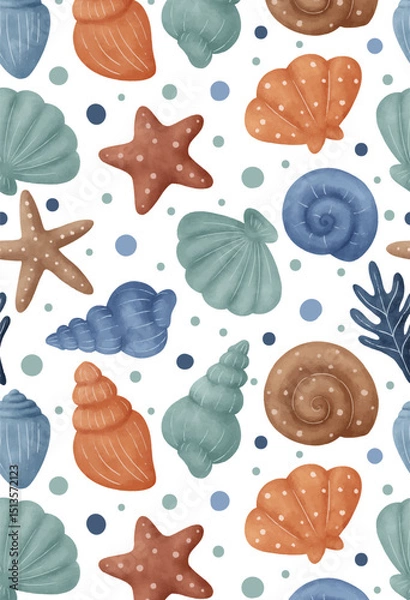 Obraz Hand Drawn Sea Shells seamless pattern