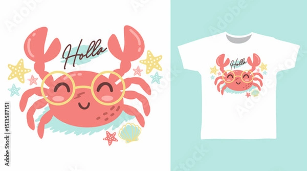 Obraz Cute crab hand drawn illustration vector, ready for print on t-shirt and other uses.