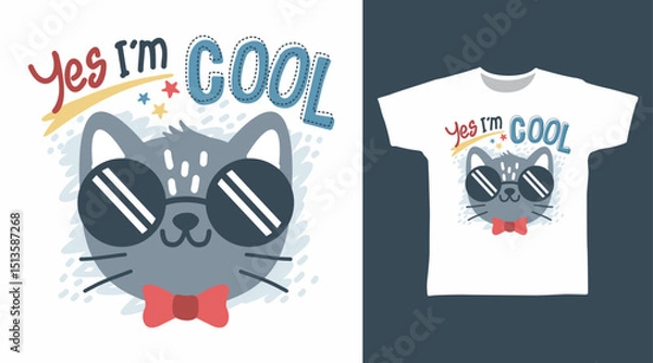 Obraz Cool cat hand drawn illustration vector, ready for print on t-shirt and other uses.