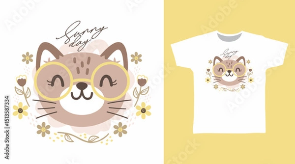Obraz Cute cat hand drawn illustration vector, ready for print on t-shirt and other uses.