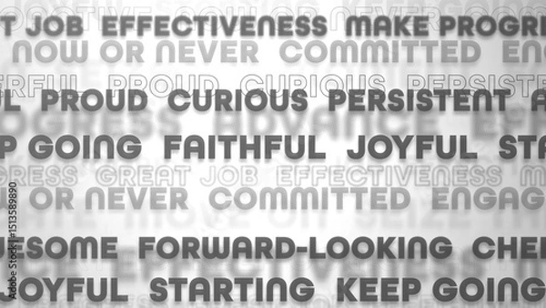 Fototapeta ポジティブな英単語がたくさん重なった色セロハンのようなポップな背景 - モノトーン