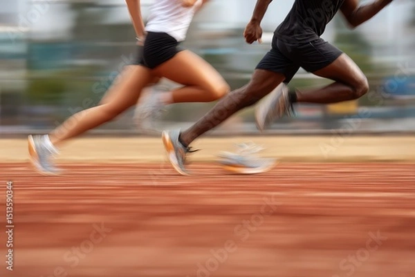 Obraz Runners in Motion on a Track Capturing Speed and Energetic Movement with Dynamic Blur Effect during Outdoor Training Session