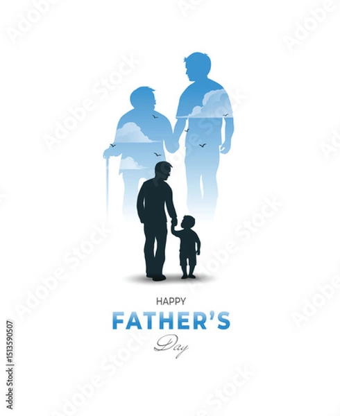 Fototapeta Silhouette of Father and Son with Generations Behind - Father's Day Art