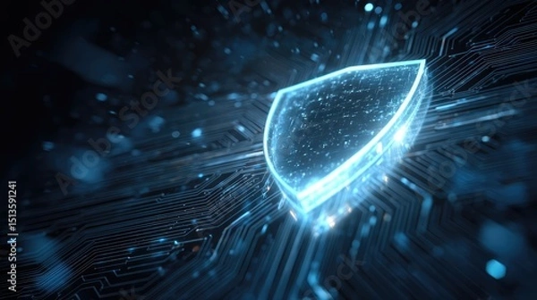 Obraz Futuristic Digital Shield Representing Cybersecurity and Online Protection in a High-Tech Environment of Data Streams