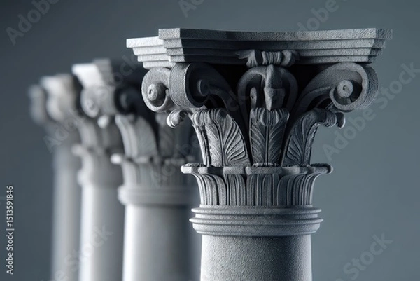 Fototapeta Elegant classical architectural columns in soft light showcasing intricate details and textures on a serene background