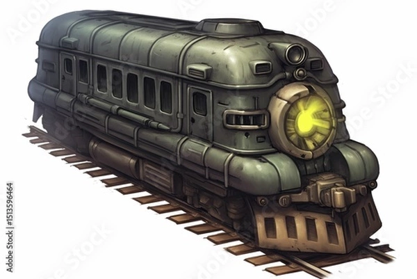 Obraz Futuristic vintage train on tracks