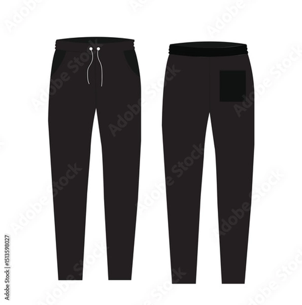 Fototapeta Men's Track pants flat sketch fashion illustration,  Active Sports Jogger vector template, Sweatpants design drawing, vector, cad, mockup.