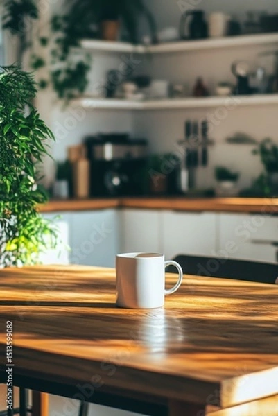 Obraz Coffee Mug in Playful Cartoon Character Style on Kitchen Table

