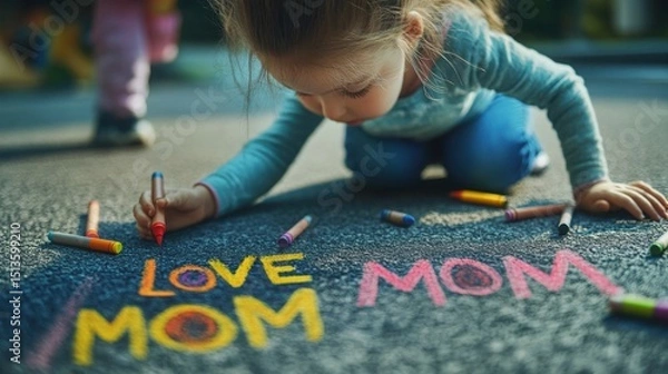 Obraz Happy Mother's Day – Child's Crayon Surprise on Asphalt

