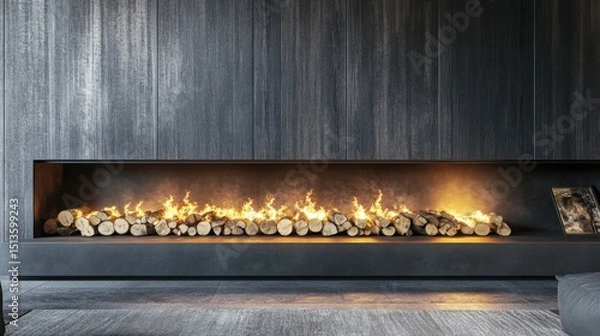 Obraz Cozy Indoor Fireplace with Glowing Logs

