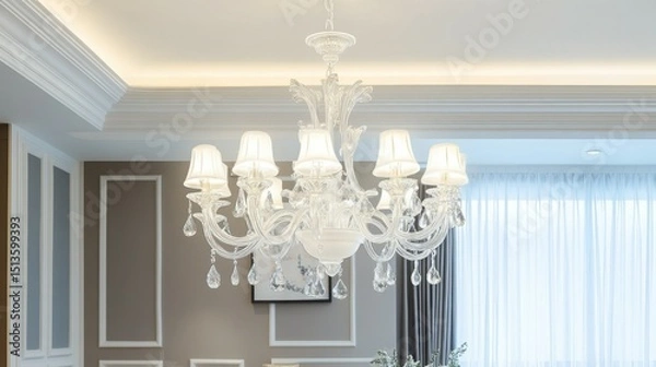 Obraz Elegant White Crystal LED Chandelier for Luxurious Interiors

