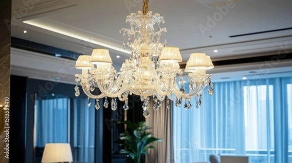 Obraz Elegant White Crystal LED Chandelier for Luxurious Interiors

