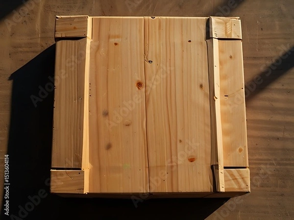 Fototapeta Folded Wooden Carton Box with Shadow and Sunlight