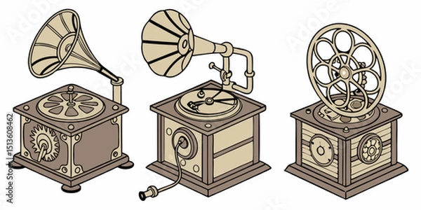 Obraz Vintage music devices showcase intricate designs and mechanics from the past, highlighting their historical significance and craftsmanship