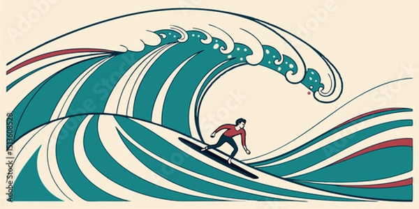 Obraz Surfer riding a vibrant wave in a dynamic and stylized ocean setting