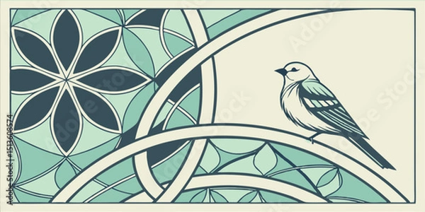 Fototapeta Elegant bird design featuring decorative patterns and soft colors in a stylized artistic composition