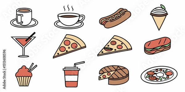 Obraz Variety of delicious food and drinks displayed in a colorful graphic with classic favorites